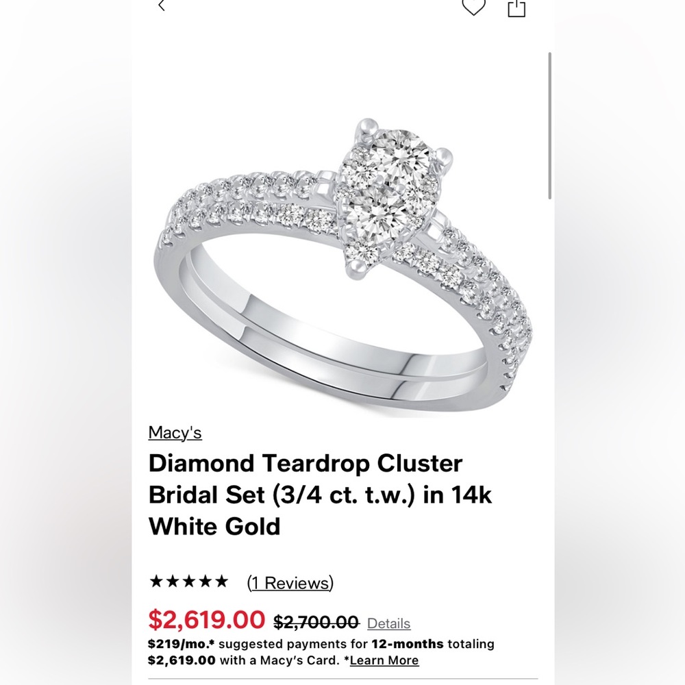 Macys Teardrop Cluster Bridal Set